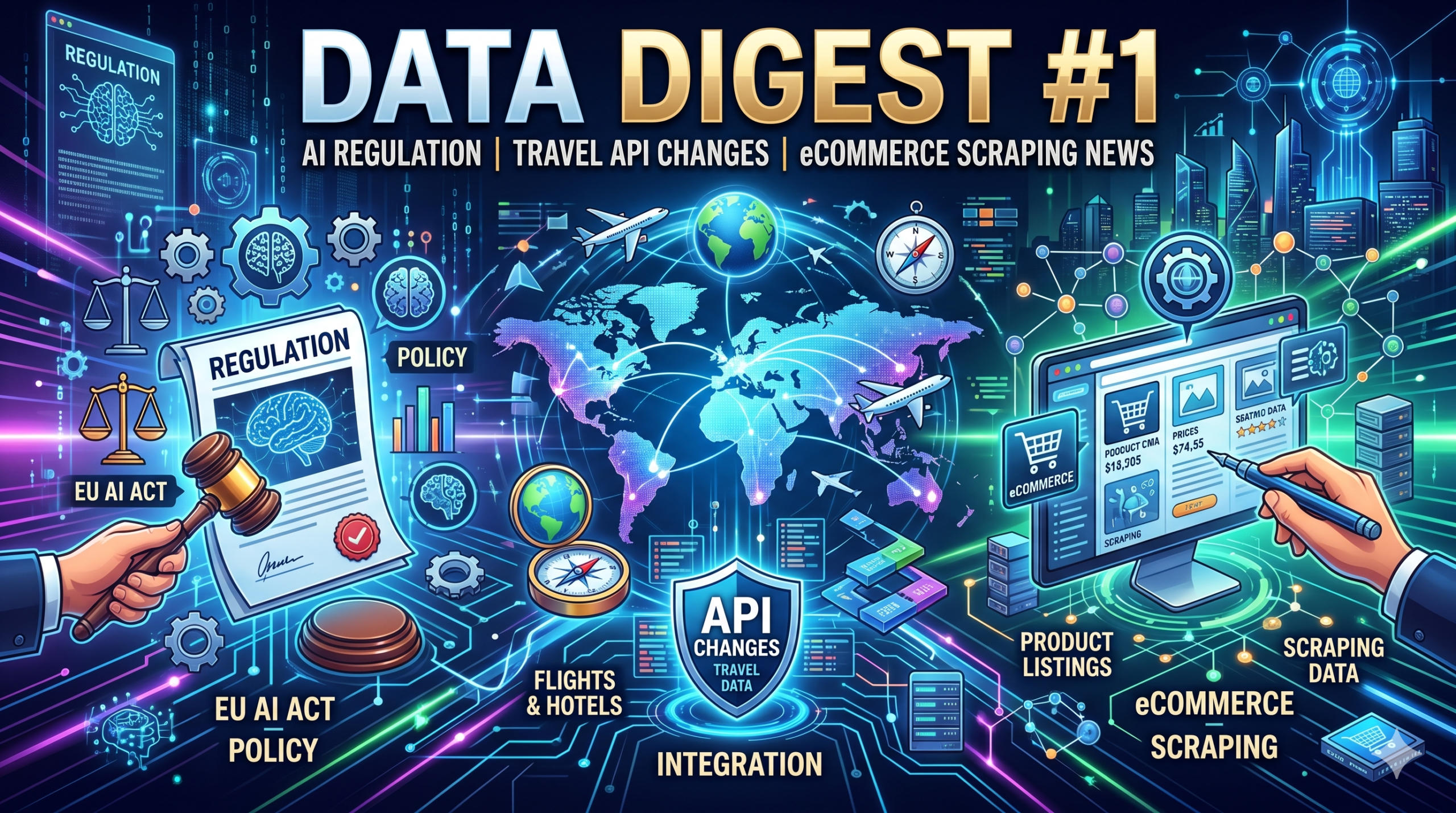 Data Digest #1 AI Regulation, Travel API Changes & eCommerce Scraping News
