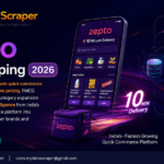 Zepto data scraping hero image for 2026 showing automated extraction of 10-minute quick commerce delivery product listings real-time pricing FMCG catalog dark store inventory category expansion signals and Zepto market intelligence from India's fastest-growing quick commerce platform into structured datasets for consumer brands and Q-commerce analysts